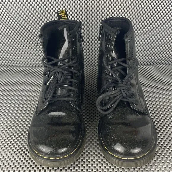 Dr Mantens 1460 Glitter J Boots Kids Size 3 Black Zipper Lace Up - Picture 6 of 12